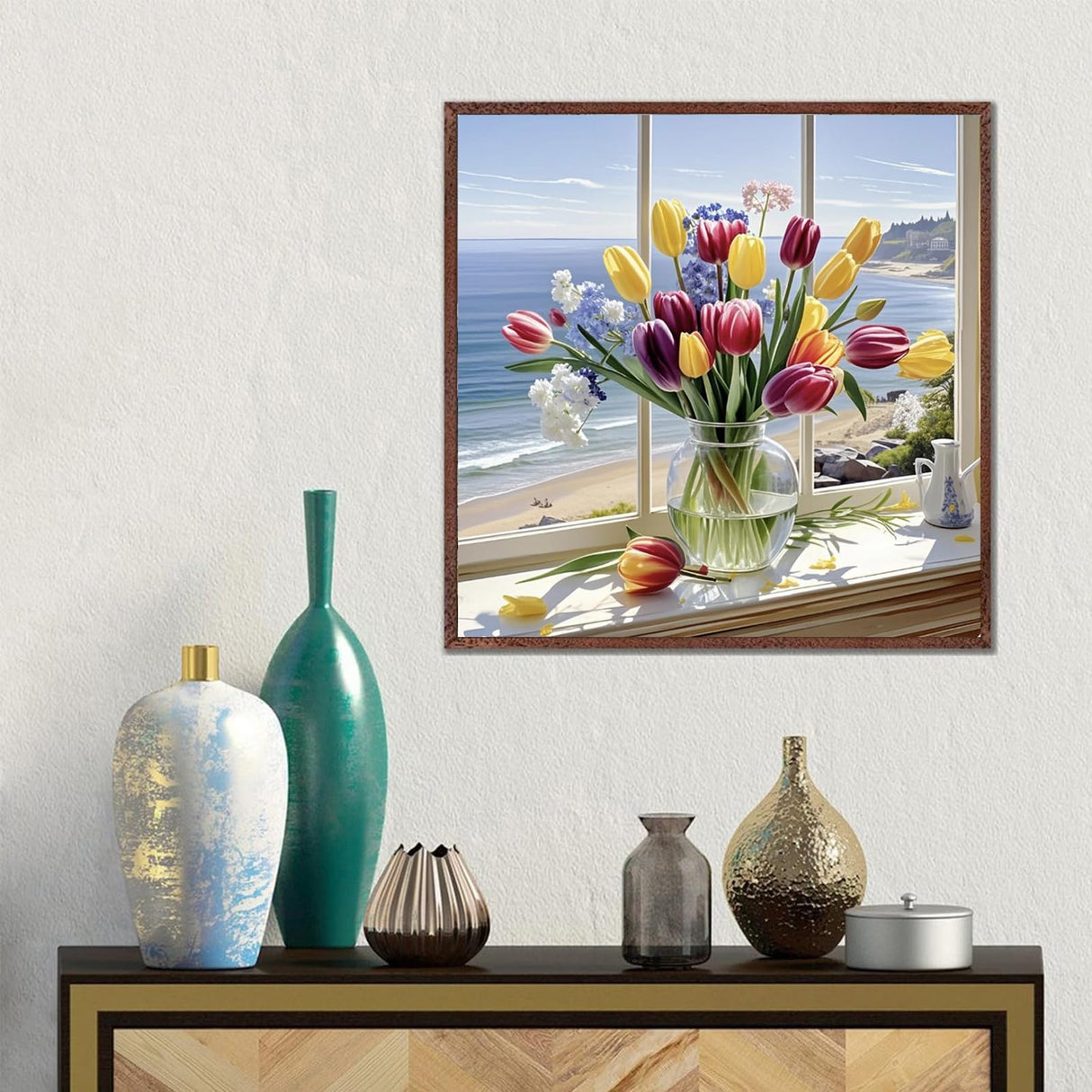 Diamond Painting Kits for Adults,Windowsill Tulip Diamond Art Kits for Beginner,DIY Full Drill Diamond Painting Flower Gem Art and Crafts, 5D Diamond Painting Flowers12x12IN DIYDECORFUN