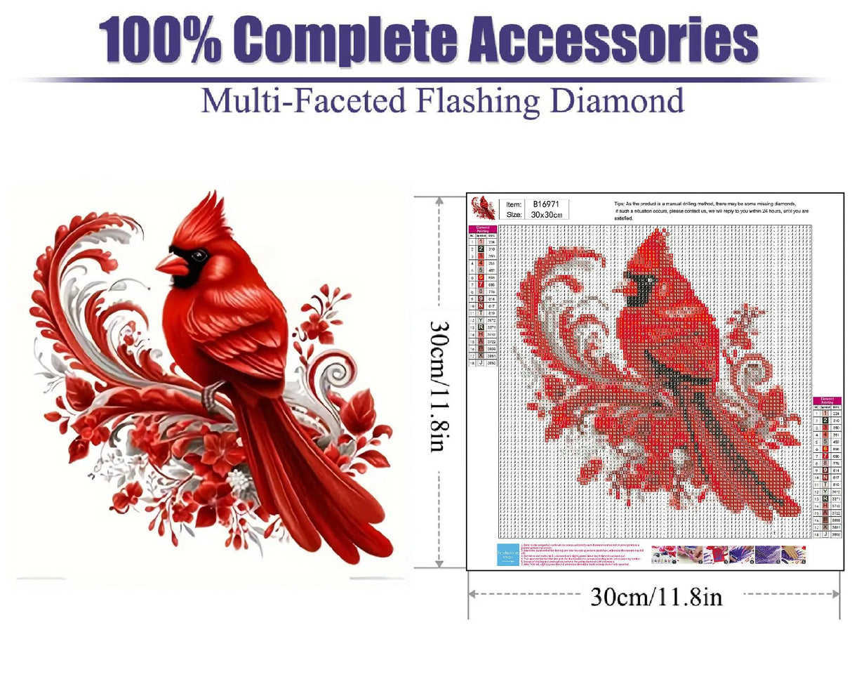 STGLCR Diamond Art Painting Kits for Adults, Cardinal Birds Diamond Art Kits for Beginners, DIY Winter Gem Art Craft Full Drill Diamond Painting Kits for Home Wall Decor 12x12inch Red Bird Flower STGLCR