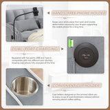 Sleeper Sofa Couch Bed with USB & Type C Port, Modern 3-in-1 Convertible Velvet Pull Out Loveseat Futon Sofa w/Phone Holder/Cup Holder for Living Room Apartment, Adjustable Backrest, Light Grey Antetek