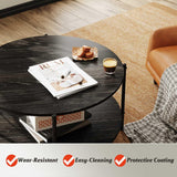 WLIVE Round Coffee Table for Living Room, 32.6" Small Coffee Table with Open Storage Shelf, 2-Tier Industrial Circle Wood Center Table for Bedroom, Home Office, Charcoal Black WLIVE