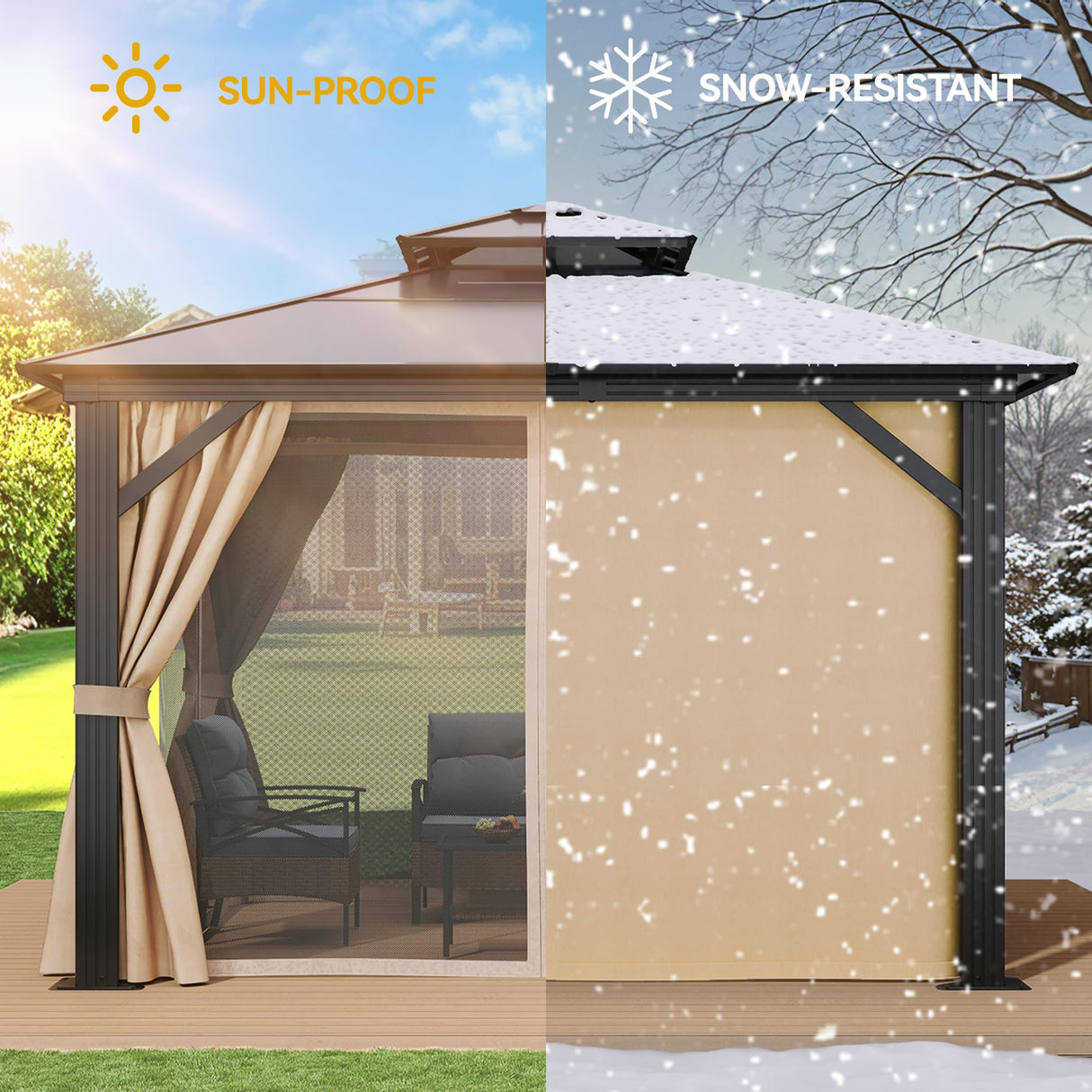 YITAHOME 10X10FT Hardtop Gazebo Outdoor Polycarbonate Patio Double Top Canopy Galvanized Iron Aluminum Column Garden Tent Curtains Netting for Backyards Decks Lawns,Brown YITAHOME