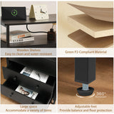 Edbuosy 27 inch Wide Nightstand with Charging Station, Bedside Table with Open Shelf, 2 Drawers Small Wood Dresser, End Side Table for Bedroom (Black) Edbuosy