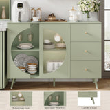 FACBOTALL Coffee Bar Cabinet with Fluted Glass Door, Modern Cream Style Buffets & Sideboards with Wine Glass Rack, Buffet Cabinet with Storage for Dining Room, Living Room, Green FACBOTALL