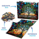 Stained Glass Tree of Life Puzzle 1000 Piece for Adults, Fantasy Galaxy Jigsaw Puzzles Art, Colorful Nature Leaf Puzzle BBOLDIN