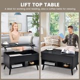 Giantex Lift Top Coffee Table, Modern Cocktail Table w/Hidden Compartment & 2 Open Shelves, Flip Top Center Table, Wooden Pull up Coffee Table for Living Room, Reception Room, Office (Black) Giantex
