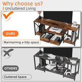 GYIIYUO TV Stand with Fabric Drawer - Entertainment Center and Industrial TV Console Table with Open Storage Shelves for Living Room, Bedroom - 55.1" Rustic Brown GYIIYUO