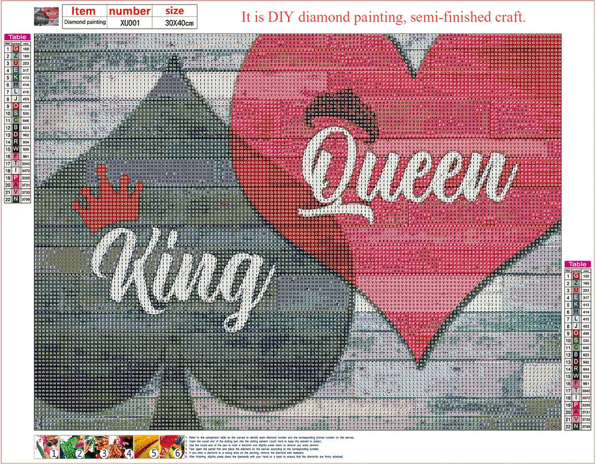 PDSLAIKE King Queen Diamond Painting Kits- DIY Diamond Art Kit Couple Wedding Bedroom Home Decor 15.7x11.8in PDSLAIKE