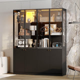 Timechee Large Glass LED Book Shelf, Tall Black Bookcase Storage Cabinet with Tempered Glass Doors and Shelves, Lighted Display Cabinet for Collections, Modern Wide Bookshelf for Living Room, Bedroom Timechee