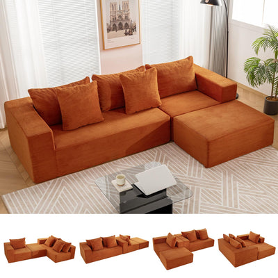 INGEROOM 108" Cloud Sectional Couch with L-Shape Chaise, Modular Sofa Memory Foam, Boneless Sofa with Movable Ottoman, Upholstered Couches for Living Room Bedroom, No Assembly Required, Orange