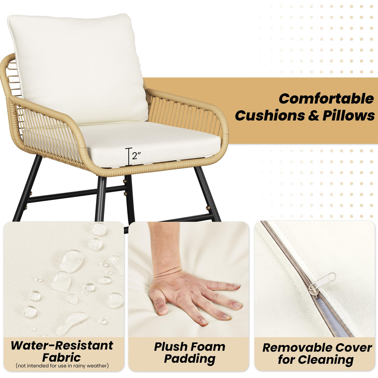 Yaheetech 4 Piece Patio Furniture Set, Outdoor Wicker Conversation Sets, Boho Loveseat & 2 Armchairs with Cushion and Pillow, Glass Top Table for Backyard, Porch, Balcony, Deck - Tan/Cream Yaheetech