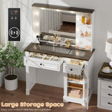 BROTTAR Large Vanity Desk with Mirror and Lights, Farmhouse Makeup Vanity with Wireless Charging Station, White Dressing Table with 2 Drawers & Storage Cabinet for Bedroom, Dressing Room BROTTAR