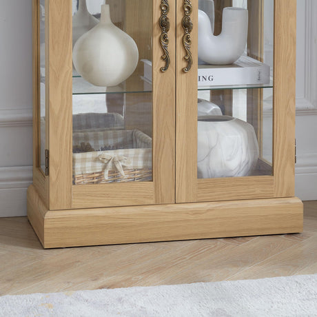 CQSXDA Vintage Lighted Curio Display Cabinet Adjustable Glass Shelves - Wood 6 Shelf Storage Unit for Keepsakes and Decor Glass Doors Adjustable Shelves Secure Hinges Internal Lighting CQSXDA