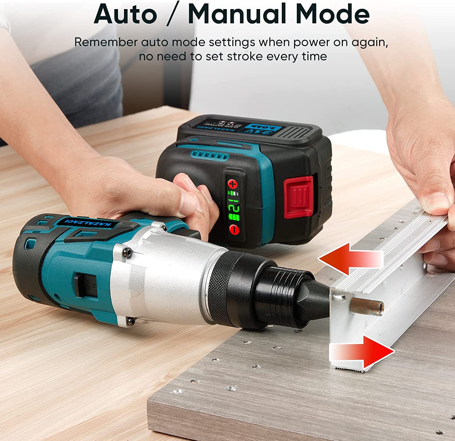 kzalzaci Cordless Rivet/Rivet Nut Gun, 2in1 Rivet Tool for Rivets(1/8'', 5/32'', 3/16") and Rivet Nuts(1/4",5/16",3/8"), Automatic Blind Rivet, 2 Battery Packs - WoodArtSupply