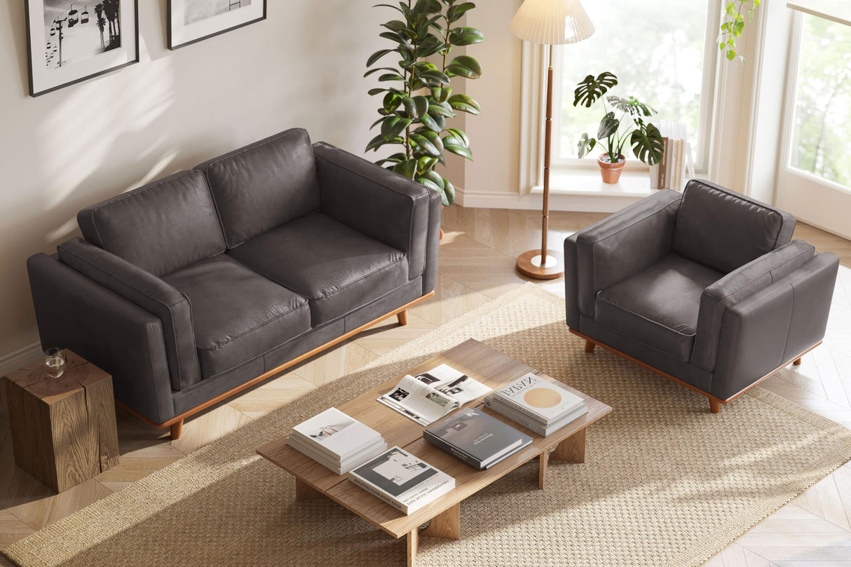 Valencia Artisan Full Leather Loveseat Sofa 66” - Pure Full Italian Nappa Leather Couch, Solid Wood Accent, Ultimate Comfort, Modern Grey VALENCIA THEATER SEATING