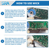 SRA Soldering Wick with Flat Woven Copper Desoldering Braid Strip and No Clean Flux for Easy Damage-Free Solder Removal - 3 Pack 10 Foot Solder Wick Spool SRA Soldering Products
