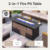 GREEN PARTY 7 Pieces Wicker Patio Furniture Set with 56" Fire Pit Table, All-Weather Outdoor Rattan Patio Sectional Sofa Conversation Set 7 Seats with 4" Thick Cushions for Garden, Backyard GREEN PARTY