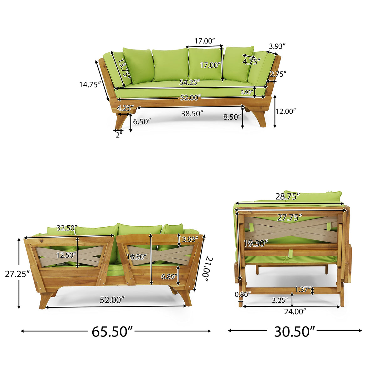 Christopher Knight Home Serene Outdoor Expandable Daybed with Cushions - Acacia Wood - Teak/Light Green/Khaki Christopher Knight Home