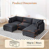 Vesgantti 109" U Shaped Cloud Sectional Sofa, Comfy Corduroy Upholstered Sectional Modular Sofas for Living Room, Modern Modular Couch with 2 Ottoman Deep Seat, Dark Grey Vesgantti