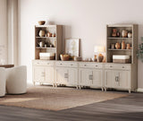 WAMPAT Entertainment Center with Bookshelves for TVs up to 75", Farmhouse Wall Unit TV Stand with 8 Doors & 4 Drawer, Media Console Table for Living Room, Bedroom & Home Theater, Beige WAMPAT