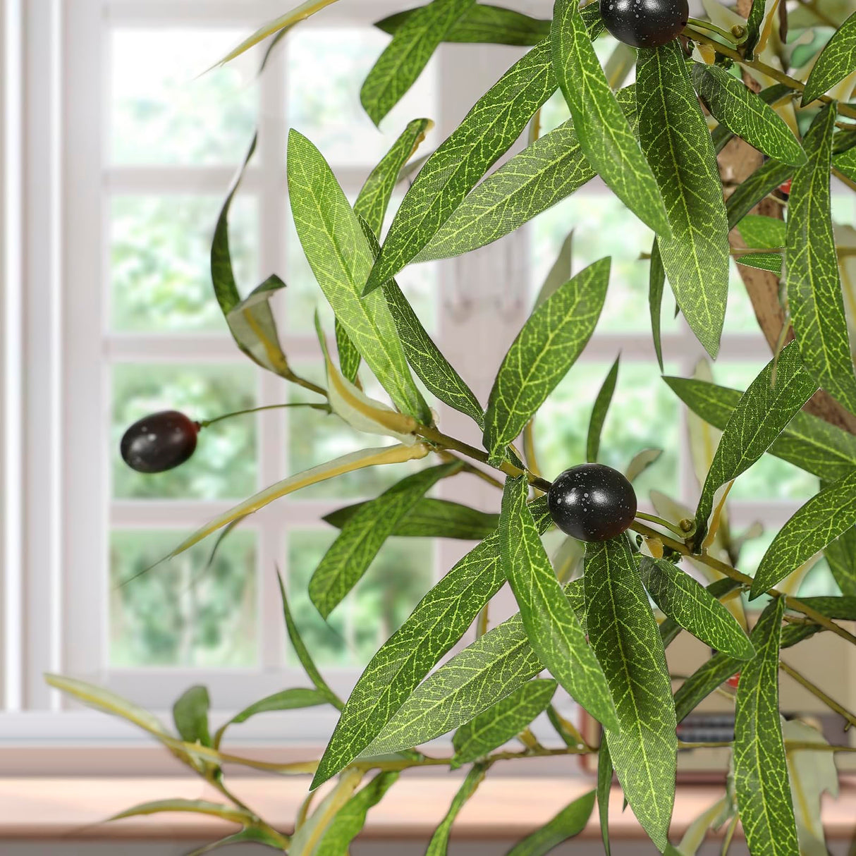 FEELEAD 7ft Faux Olive Tree - Fake Potted Olive Silk Tree with Planter Natural Olive Branches and Realistic Leaves Artificial Tree for Home House Office Decor Indoor FEELEAD