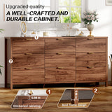 Ieejdn Fluted Dresser for Bedroom with 9 Drawers, 63" Modern Chest of Drawers, Dresser TV Stand, Wood Drawer Organizer for Living Room, Hallway, Chestnut