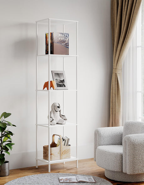 Display Shelf with RGBCW Light, Color Changing Curio Cabinet Floor Lamp with Shelves Corner Standing Column Lamp Etagere Organizer Tower Nightstand Bookcase for Living Room Bedroom Office Décor White PARTPHONER