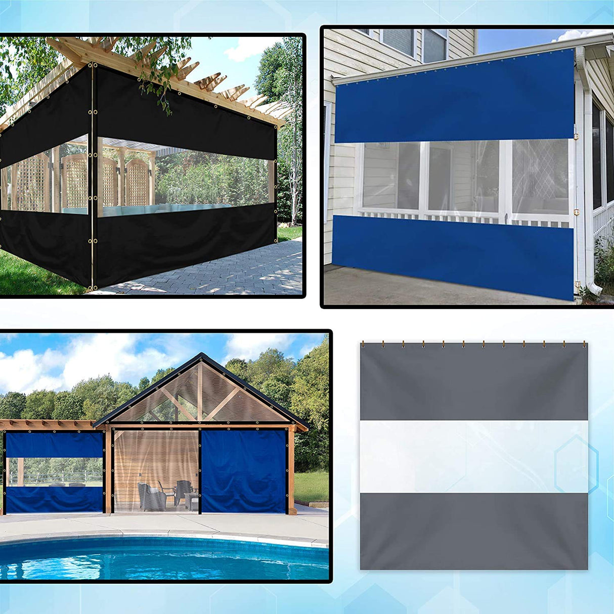 Covers & All Outdoor Clear Panel Curtain, 12 oz Vinyl Outdor Curtains for Patio, Waterproof & Weather Resistant Tarp with Brass Grommets for Pergola, Porch, Gazebos, Balcony (8' H x 15' W Feet, Gray) Covers & All