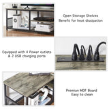 VECELO TV Stand with Power Outlets for Televisions up to 80Inch, 70" Media Entertainment Center with Charging Station 3-Tier Open Storage Shelves with Metal Frame for Living Room/Bedroom，Grey VECELO