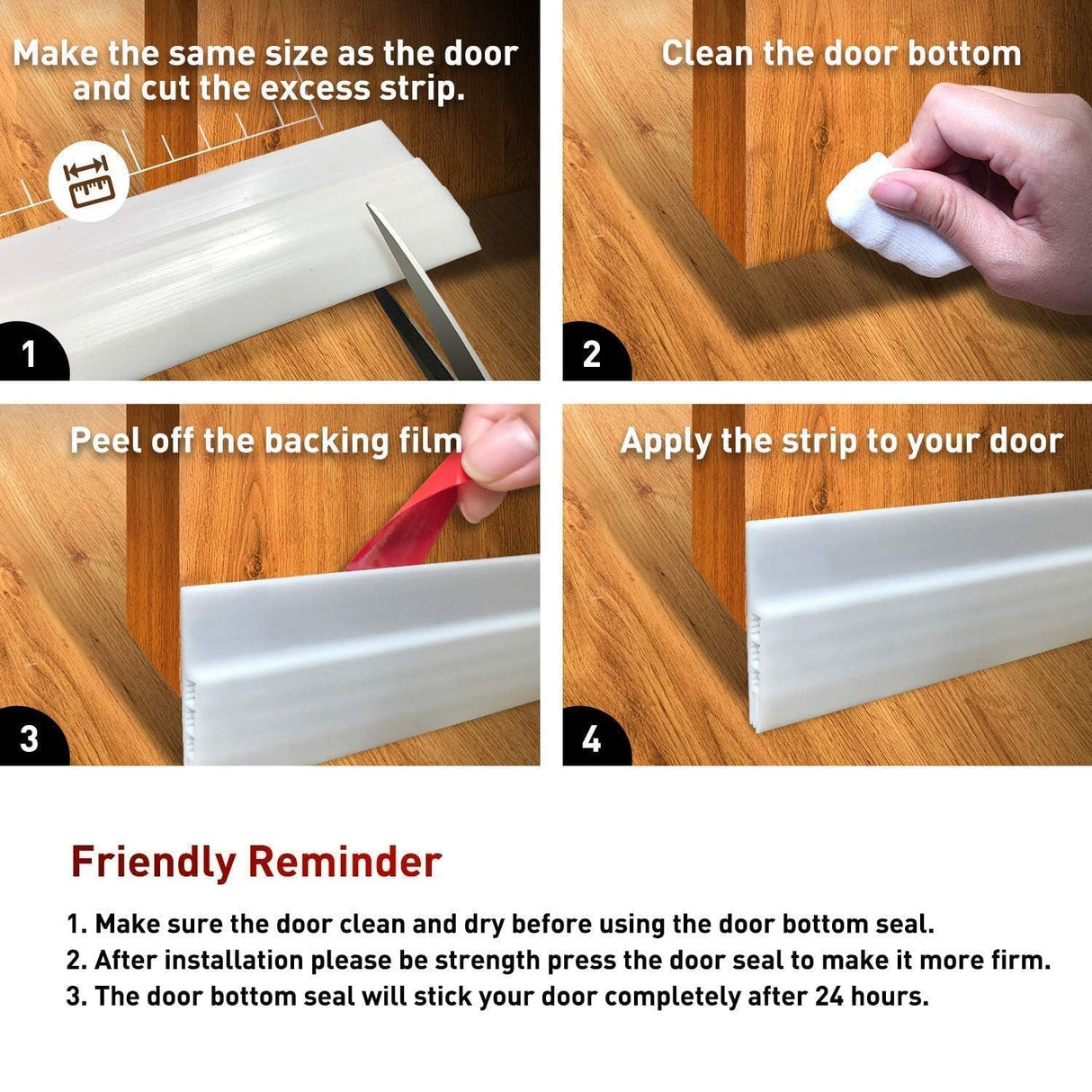 Holikme Door Draft Stopper Under Door Draft Blocker Insulator Door Sweep Weather Stripping Noise Stopper Strong Adhesive, White Holikme