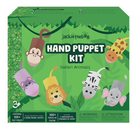 jackinthebox Hand Puppet Making Kit - 6 Safari Animals Felt Puppet Craft Kit for Kids, Creative DIY Arts & Crafts Kit Make Your Own Puppets, Storytelling Role Play, Great Craft Gifts for Kids Ages 4-8 jackinthebox