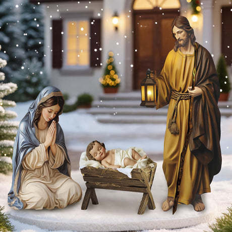 LawnIdyll 3 PCS Outdoor Christmas Nativity Scene Yard Signs 47" Large Outdoor Holy Family Scene with Baby Jesus, Mary and Joseph Plastic Panels with Stakes Religious Xmas Lawn Decorations for Home LawnIdyll