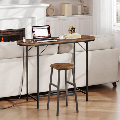 HOOBRO Rustic Brown Bar Table with Charging Station and USB Ports, 47.2" Counter Height Pub Table