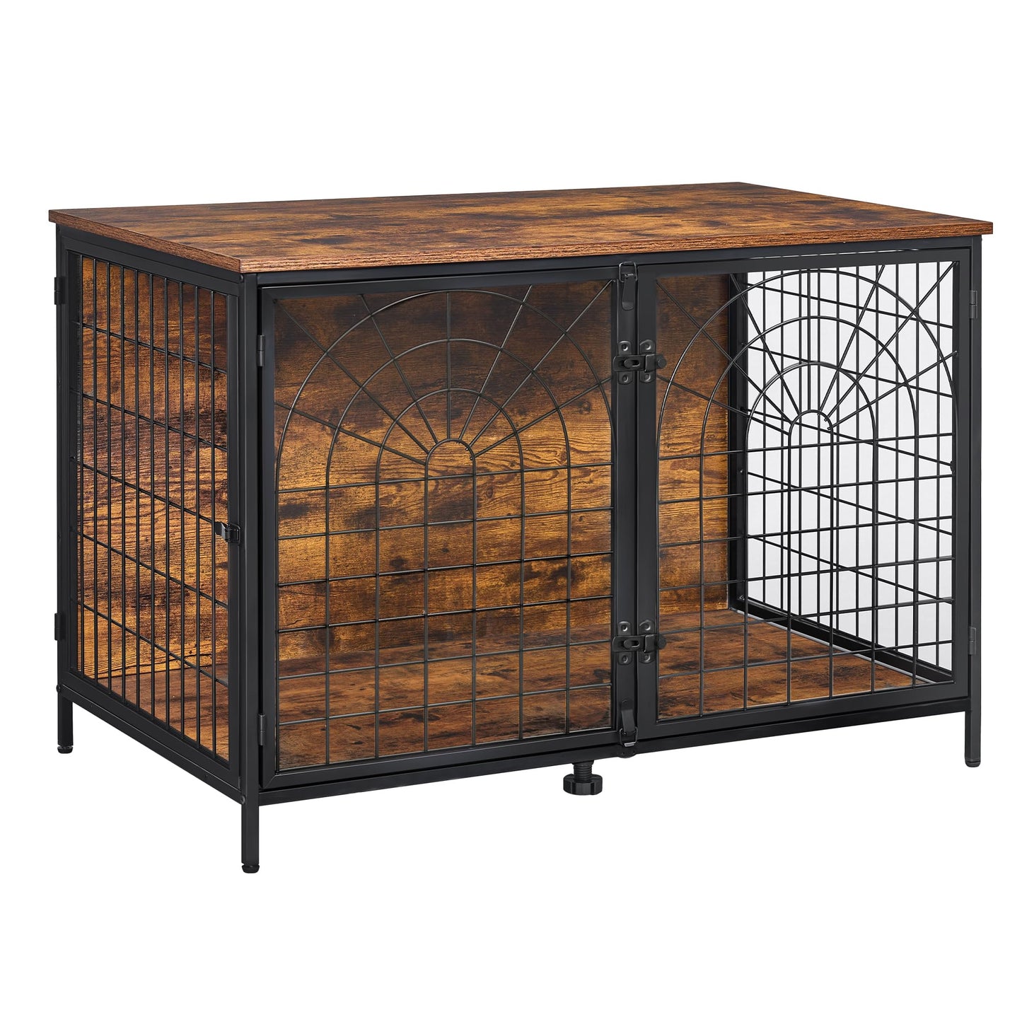 Hzuaneri 39.4" Dog Crate Furniture, 176lbs Heavy Duty Dog Kennels Indoor, End Side Table, TV Cabinets, Quadra-Door Wooden Dog Crate for Small to Large Dogs, Chew-Resistant, Brown and Black DF - WoodArtSupply