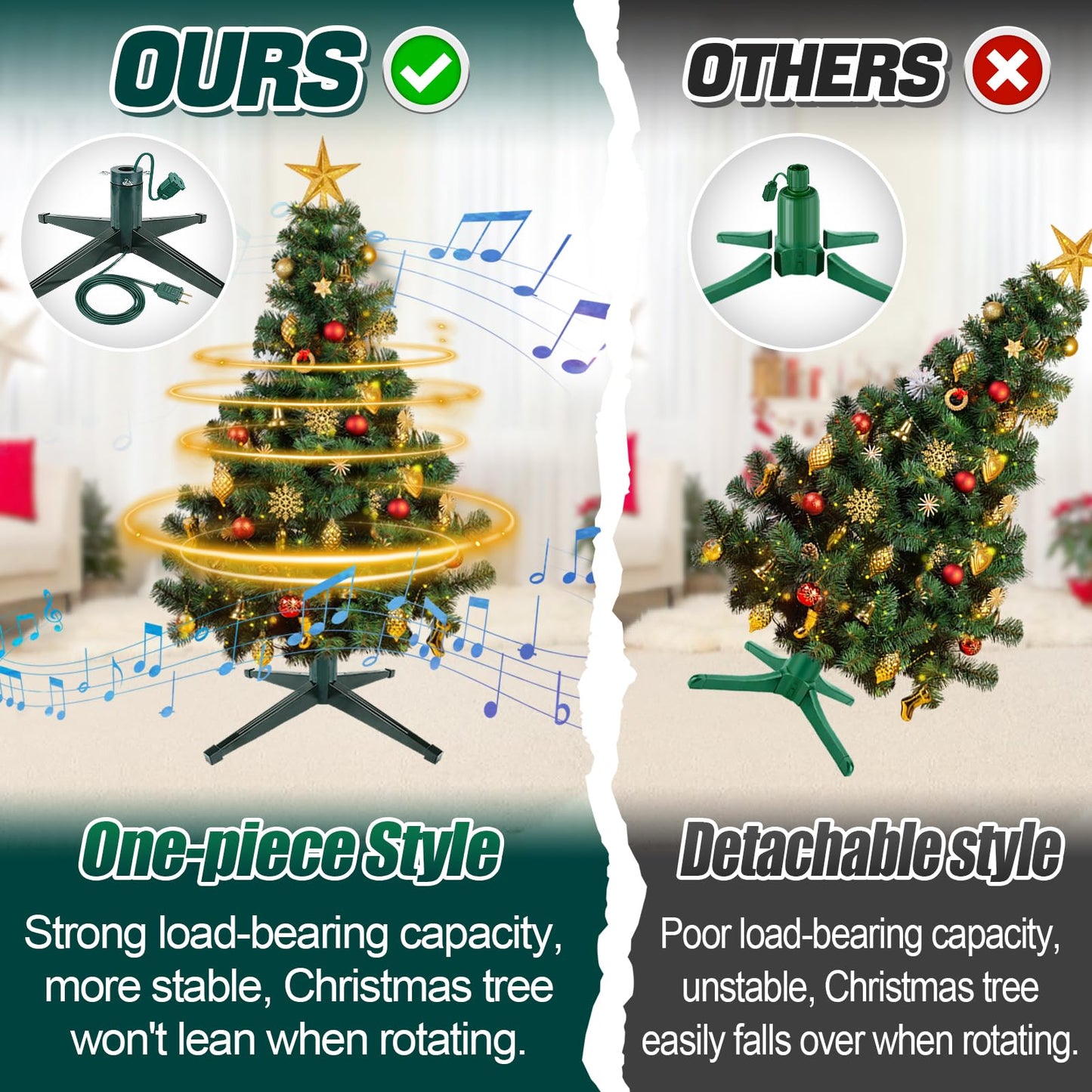 360° Rotating Christmas Tree Stand - Christmas Tree Spinner with Music, Stable Artificial Tree Stands Base Holder for Up to 8ft 100lb Xmas Trees