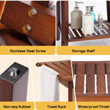 Rengue Teak Shower Bench for Inside 2-Tier Wood Shower Chair with Storage and Towel Rack Waterproof Shower Stool Bathroom Shower Seats 23.7 x 12.9 x 18.4 Inch Rengue