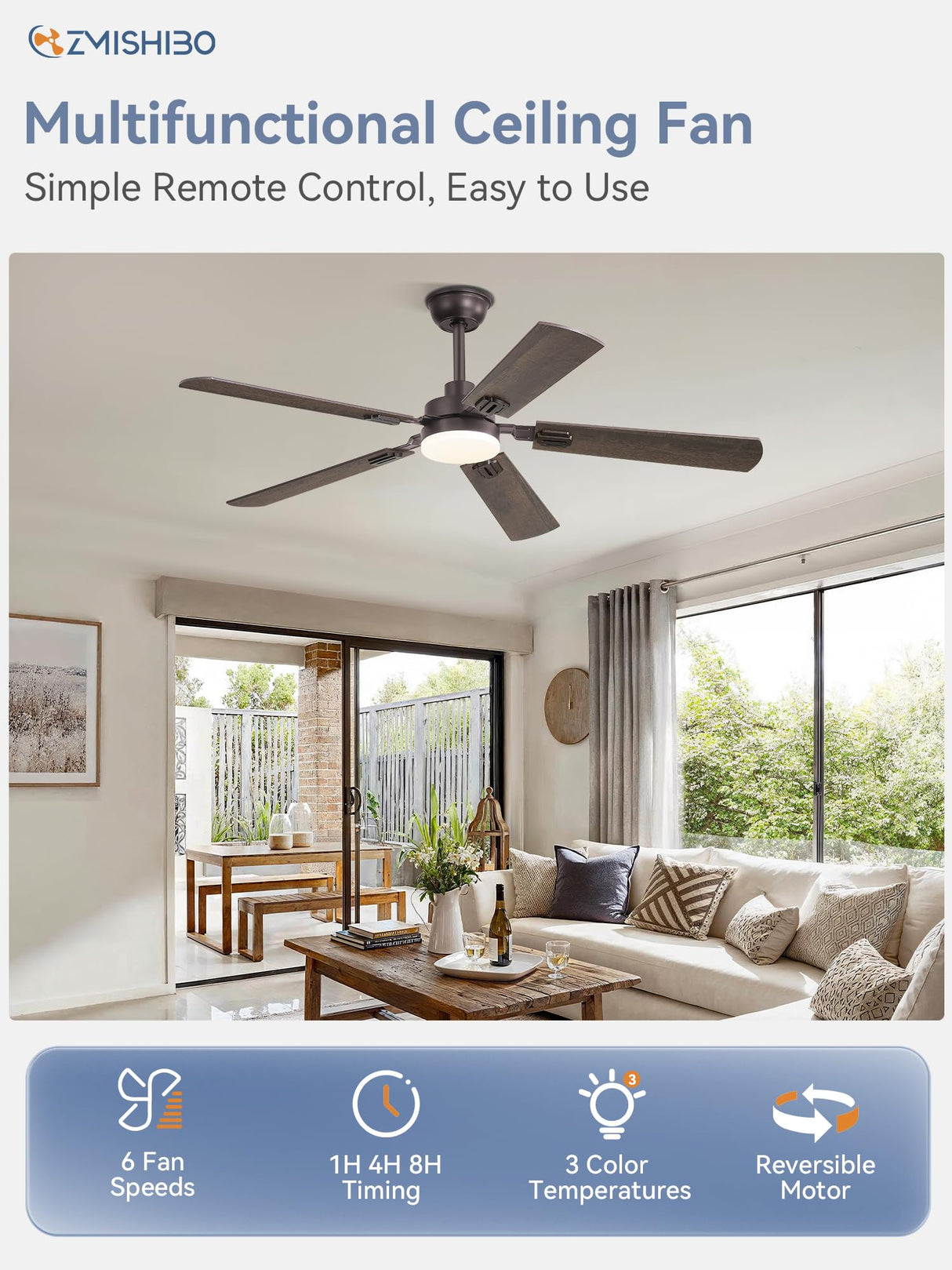 ZMISHIBO 52" Ceiling Fans with Lights, Oil Bronze Farmhouse Ceiling Fan with Remote, Rustic Indoor Ceiling Fan with Dual Finish Blades, Quiet & Strong Motor, Bright LED Light. ZMISHIBO