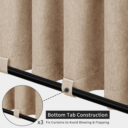 Easy-Going Linen Look Outdoor Curtains Waterproof Windproof Porch Curtains, Soft Thicken Outdoor Privacy Curtains for Patio, Gazebo, Grommet Top and Tab Bottom Drape, 2 Panels, 54x96 inch, Beige