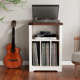 BEWISHOME Record Player Stand, Wood Turntable Stand with Vinyl Record Storage Up to 160 Albums, Farmhouse Record Player Table for Living Room Bedroom, White KCZ01W BEWISHOME