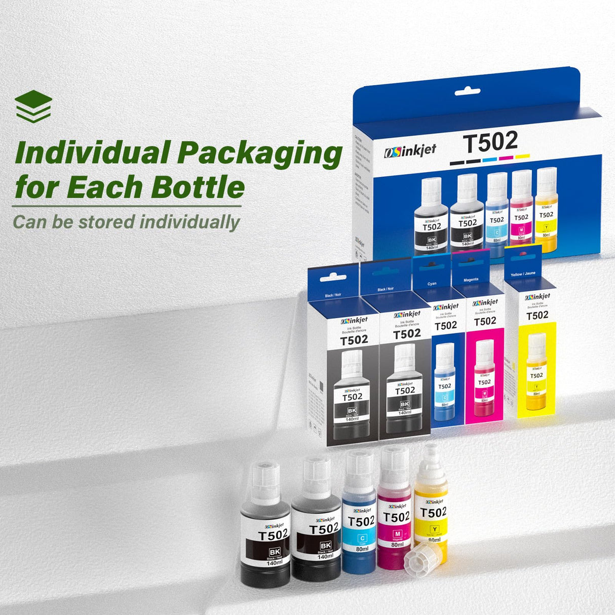 Osinkjet 502 Ink Refill Bottles for Eco Tank ET-3760 ET-2850 ET-4760 ET-4850 ET-3850, 502 Ink Bottles for ET-15000 ET-4750 ET-2750 ET-2760 Printer T502 Ink Refill Bottles Combo Pack(2BK C M Y) Osinkjet