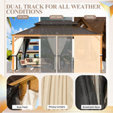 YOLENY 12' x 18' Hardtop Gazebo Faux Wood Grain Metal Gazebo with Aluminum Frame, Galvanized Steel Double Roof, Outdoor Patio Gazebo Pergolas with Netting and Curtains for Backyard, Patio, Lawns YOLENY