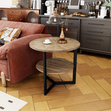 LEEMTORIG Round End Table with Storage, Farmhouse Circle Side Table for Living Room, Solid Wood 2-Tier Nightstand, Natural Wood Tabletop & Black Metal Frame, 25.2" D x 24" H, CJZ-1338 LEEMTORIG