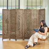 Svimi Room Divider Wood Carved Wall Divider Indoor Folding Bohemian Style Portable Partition Screen for Home Office Garden Terrace - 6 Panels (Brown) Svimi