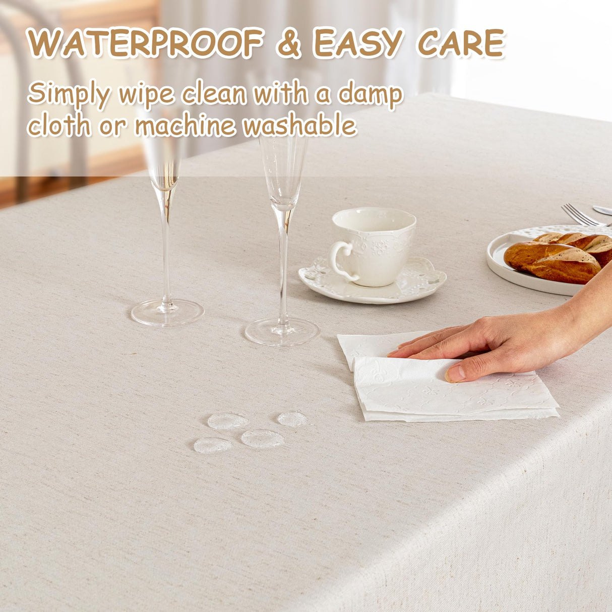 MYSKY HOME Table Cloth 60x84 in Rectangle Table, Heavy Duty Cotton Tassel Linen Look Waterproof Tablecloths Farmhouse Tablecloth, Wrinkle Free Table Cover with Beige Tassels for Kitchen Dining, Party MYSKY HOME