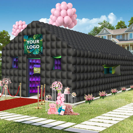 WUHUWOO Inflatable Nightclub 20x16.8x12 Ft, Large Black Inflatable Club Tent with 950w Blower and Logo Area, Inflatable Party Tent for Adults Birthday Backyard Wedding Rental (Black, 20x16.8x12 Ft) WUHUWOO