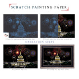 Scratch Art for Adults and Kids-City Landmarks Scratch Painting Craft Kit (8 Sheets A4)|DIY Foil Engraving Art Set|Stress Relief Gift for Travel Lovers, Craft Lovers, Home Decor (Firework&Sakura) BOTEEN