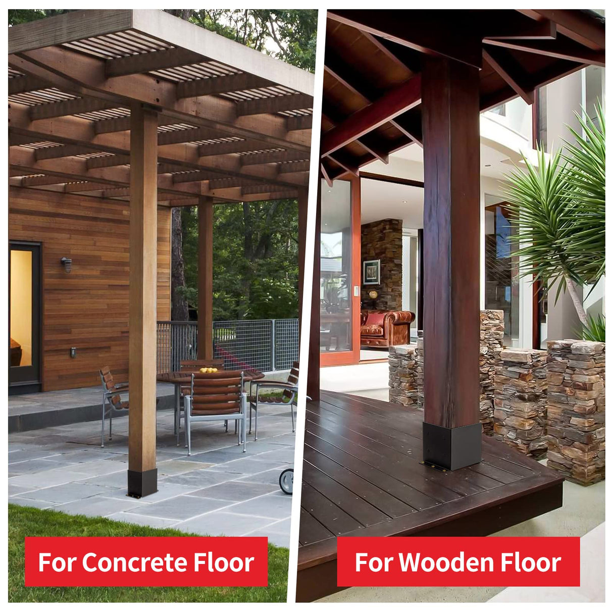 AXWHYS 6x6 Post Base 4 Pcs, (Inner Size 5.6x5.6) Post Brackets Kit, Heavy Duty Black Metal Powder-Coated Post Anchor Outdoor Framing Module Fit for Support Deck Base Plate Pergola Brackets Fence Kit…… AXWHYS