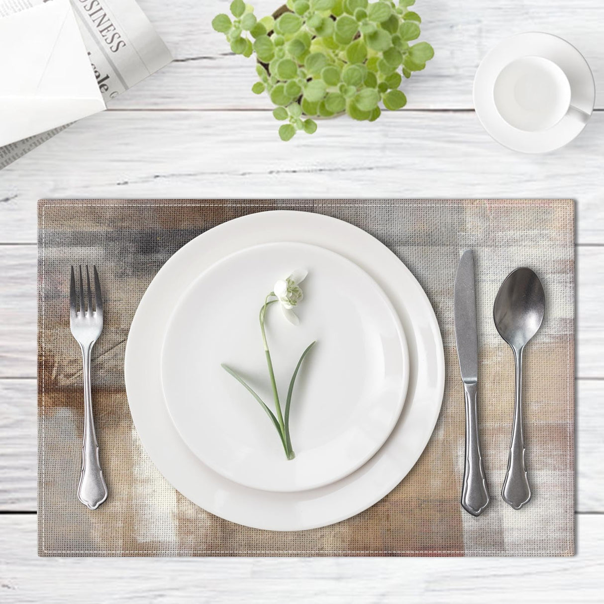 Emvency Farmhouse Placemats Set of 4, 12x18 Inch Modern Abstract White and Brown Art Painting Table Mats for Outdoor Home Party Kitchen Dining Decoration Emvency