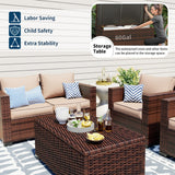 UDPATIO Outdoor Patio Furniture, 4 Pieces Outdoor Sectional Patio Set with Storage Coffee Table and Khaki Cushions, Patio Loveseats Balcony Furniture for Small Space UDPATIO
