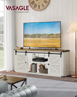 VASAGLE TV Stand for TVs up to 65 Inches, Farmhouse Entertainment Center with Sliding Barn Doors, TV Console Table for Living Room, Rustic White and Honey Brown ULTV324W73 VASAGLE