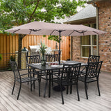 Sophia and William Patio Dining Set for 6 with 13ft Double-Sided Patio Umbrella, 8 Piece Metal Outdoor Table Furniture Set, 6 Outdoor Chairs, 1 Rectangle Dining Table and 1 Large Beige Umbrella Sophia & William